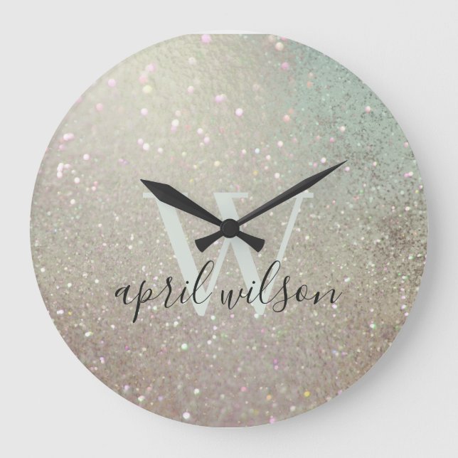 Grande Horloge Ronde Elégante Parties scintillant vert rose Aqua brilla (Recto)