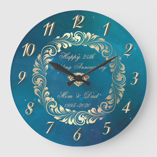 Grande Horloge Ronde Élégantes Boucles Bleues 25e Anniversaire de Maria (Recto)