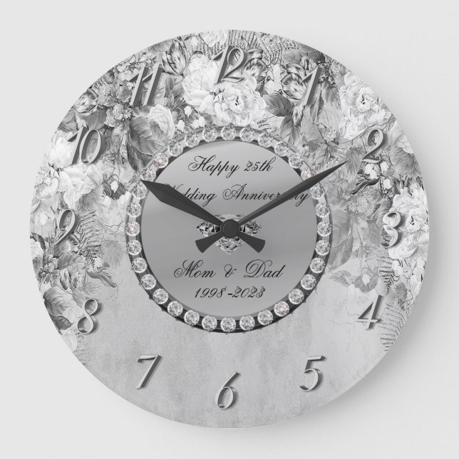 Grande Horloge Ronde Élégantes fleurs de diamants 25e anniversaire Mari (Recto)