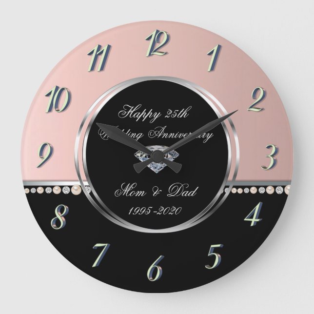 Grande Horloge Ronde Élégantes perles diamants 25e anniversaire de mari (Recto)