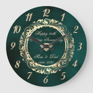 Grande Horloge Ronde Élégants Tourbillons Vert 25e Anniversaire de Mari