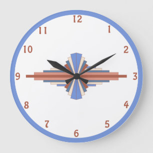 Grande Horloge Ronde Éléments Art déco en or rose & bleu