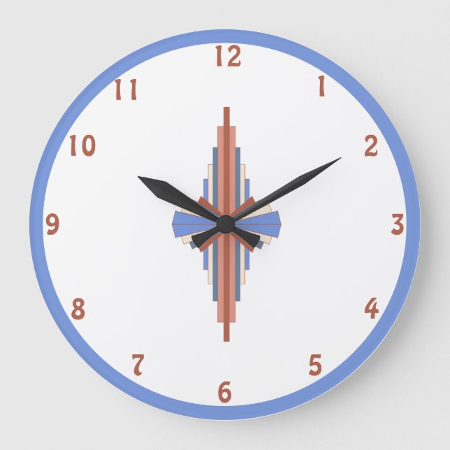 Grande Horloge Ronde éléments Art déco en or rose et bleu (Recto)