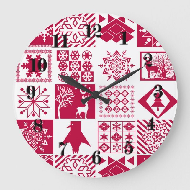 Grande Horloge Ronde Eléments de Noël sans couture flocon géométrique (Recto)
