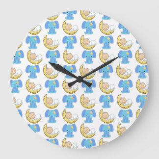 Grande Horloge Ronde Eléphant avec Lune Baby Design