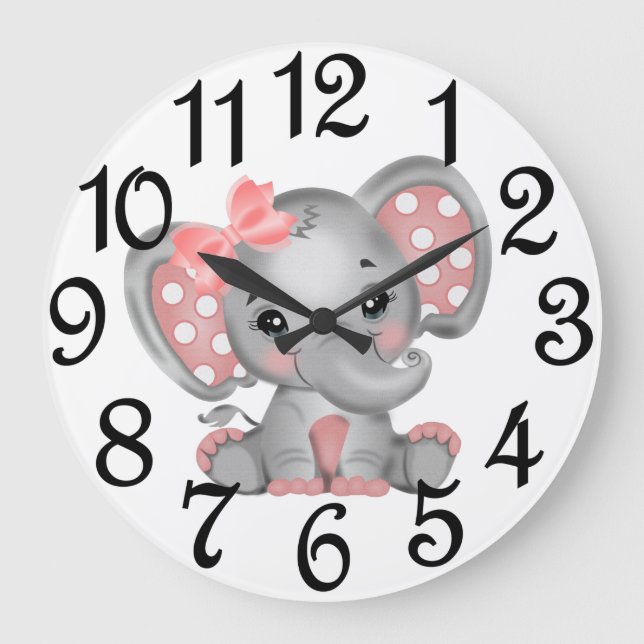 Grande Horloge Ronde Éléphant Bébé Fille   (Recto)