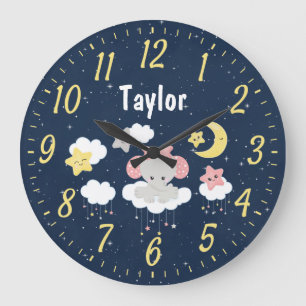 Grande Horloge Ronde Elephant rose et marine