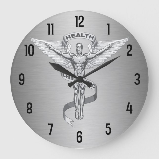 Grande Horloge Ronde Emblème de la Chiropratique à aspect métallique Lo (Recto)