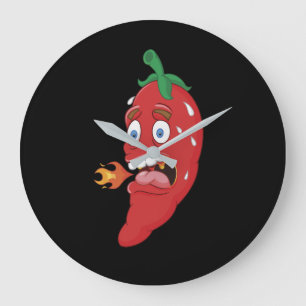 Grande Horloge Ronde Emoji Funny Chili poivre Hot Sauce Food Lover