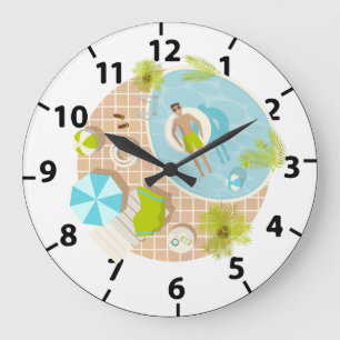 Grande Horloge Ronde Employé de piscine en vacances d'été tropicales su