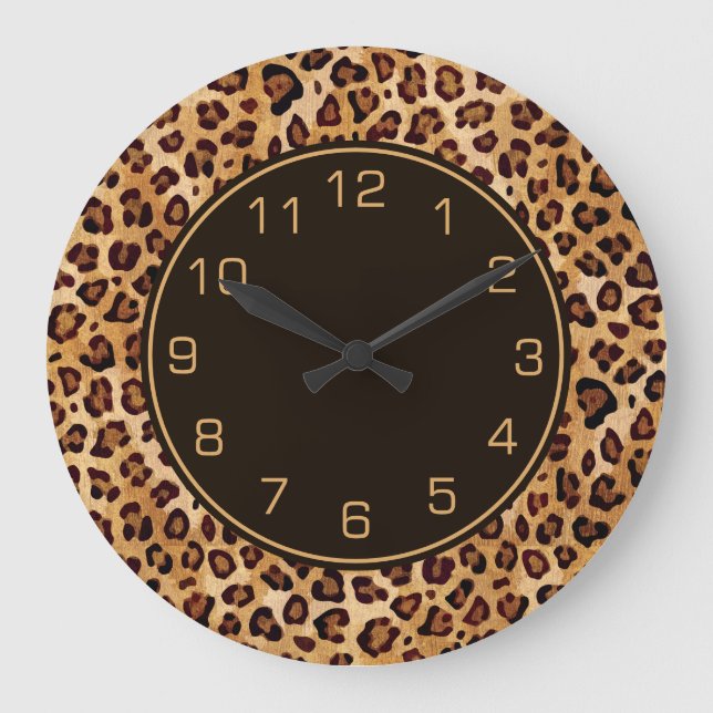 Grande Horloge Ronde Empreinte de léopard de texture rustique (Recto)