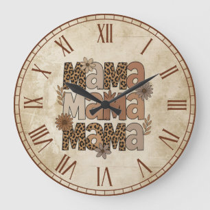 Grande Horloge Ronde Empreinte de léopard esthétique Mama Typographie