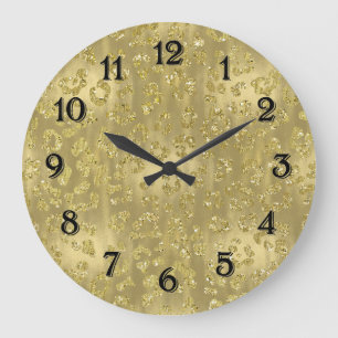 Grande Horloge Ronde Empreinte de léopard Gold Glittery
