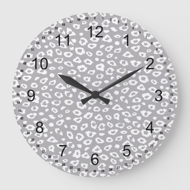 Grande Horloge Ronde Empreinte de léopard gris et blanc (Recto)