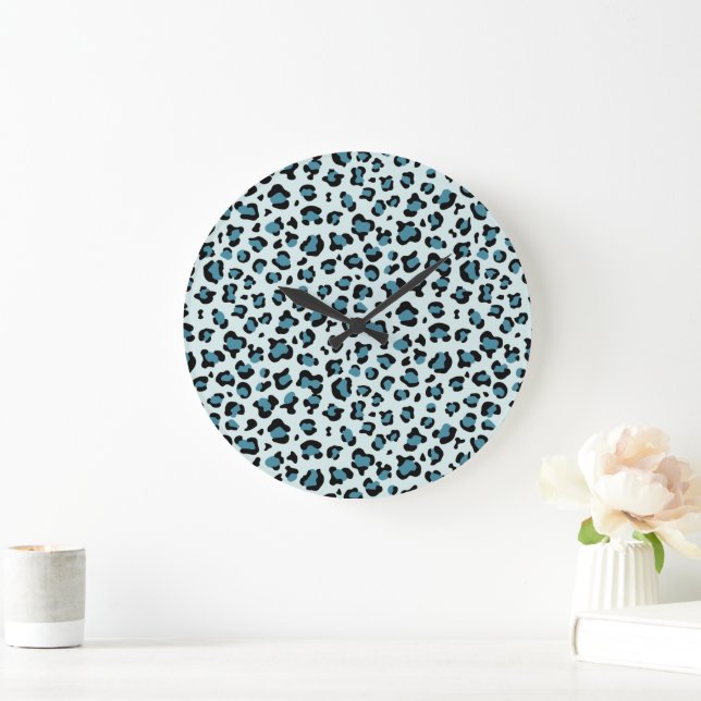 Grande Horloge Ronde Empreinte de léopard, Spots de léopard, Leopard bl (Maison)