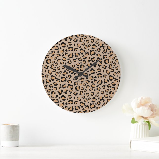 Grande Horloge Ronde Empreinte de léopard, Spots de léopard, Leopard Br (Maison)