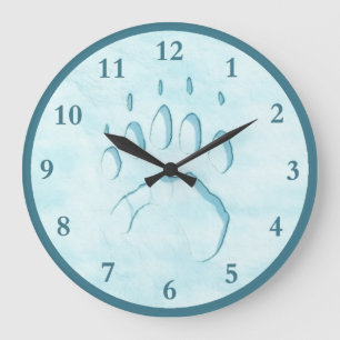 Grande Horloge Ronde Empreinte de patte d'ours polaire