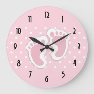 Grande Horloge Ronde Empreintes de pas roses mignonnes de bébé