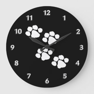 Grande Horloge Ronde Empreintes de pattes d'animaux familiers