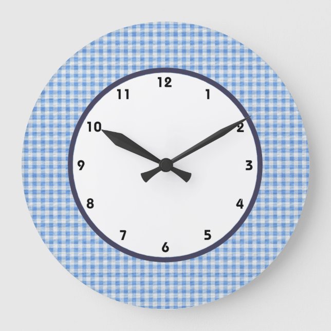 Grande Horloge Ronde en vichy vérifier l'horloge bleue et blanche (Recto)