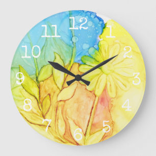 Grande horloge ronde "Encre de fleurs 3"