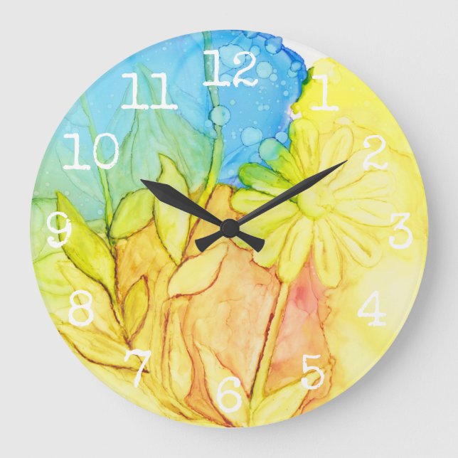 Grande horloge ronde "Encre de fleurs 3" (Recto)