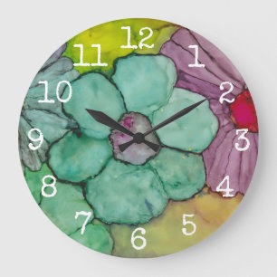 Grande horloge ronde "Encre Fleurs"