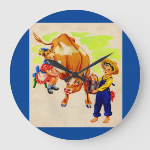 Grande Horloge Ronde enfants adorables avec une vache adorable