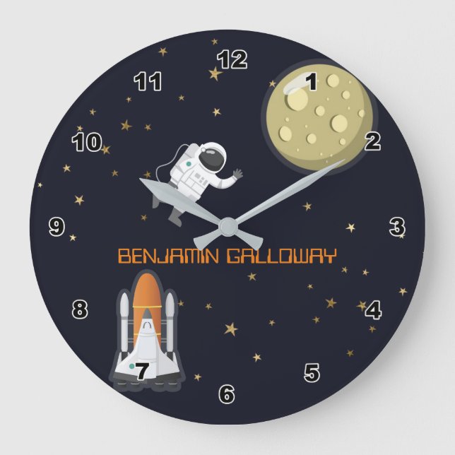 Grande Horloge Ronde Enfants Astronaut Lune Rocket Système solaire amus (Recto)