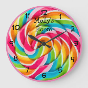 Grande Horloge Ronde Enfants Chambre Monogramme Bonbons colorés Horlog