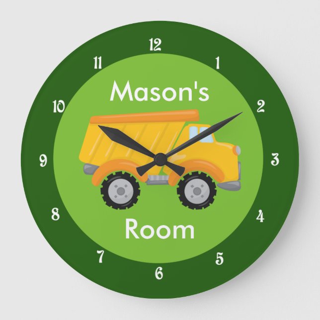 Grande Horloge Ronde Enfants Construction Véhicule Cute Custom Enfants (Recto)