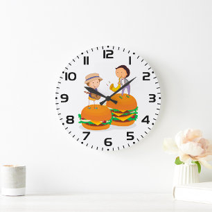 Grande Horloge Ronde Enfants jouant de la musique sur des cheeseburgers