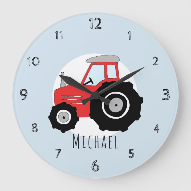Grande Horloge Ronde Enfants Red Farm Tractor Cartoon Car Boys Nursery (Recto)
