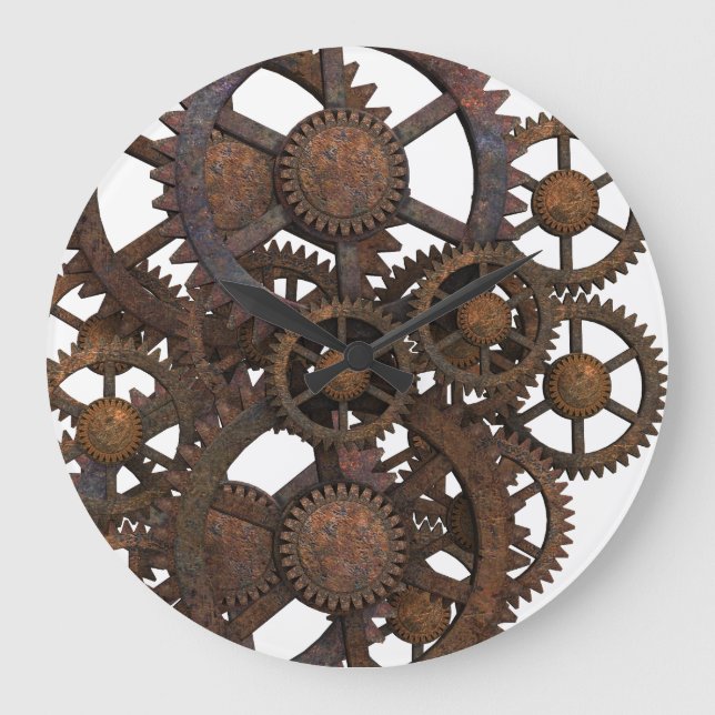 Grande Horloge Ronde Engrenages métalliques Rusty Steampunk (Recto)
