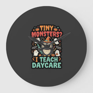 Grande Horloge Ronde Enseignant de garderie Halloween Petits Monstres