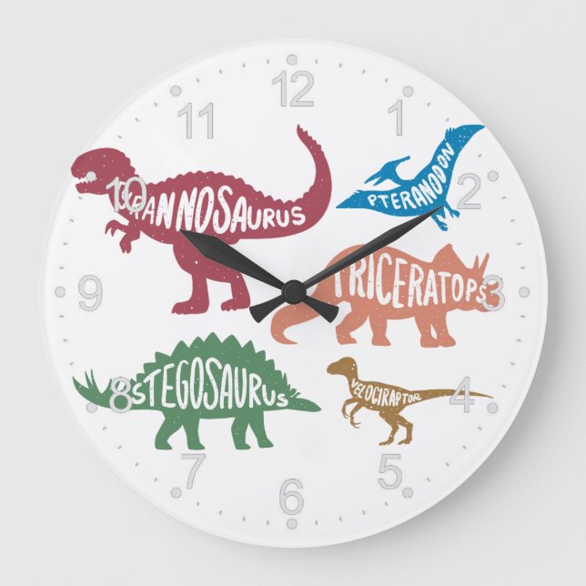 Grande Horloge Ronde Ensemble de silhouettes de différents dinosaures (Recto)