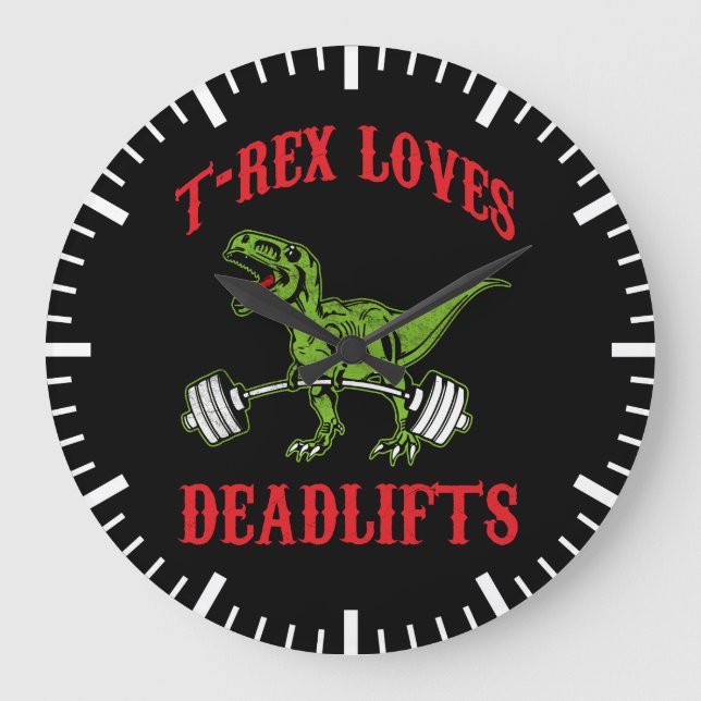 Grande Horloge Ronde Entraînement - T-Rex aime Deadlifts - Bodybuilding (Recto)