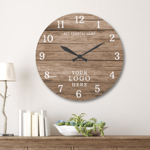 Grande Horloge Ronde Entreprise Logo Nom de l'entreprise Bois de marque