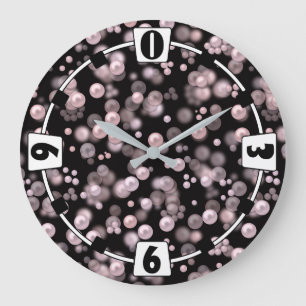 Grande Horloge Ronde Éparcelles de perles roses et blanches sur velours