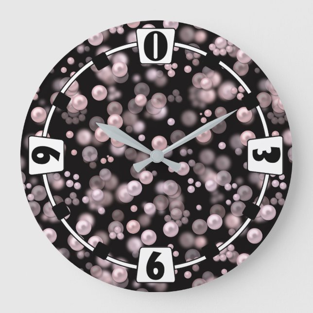 Grande Horloge Ronde Éparcelles de perles roses et blanches sur velours (Recto)