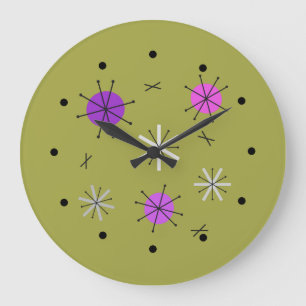 Grande Horloge Ronde Époque atomique Starburst Planètes Olive Green