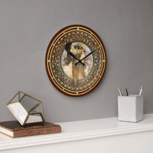 Grande Horloge Ronde Époque victorienne Art Nouveau Brunette Femme par 