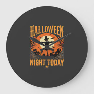 Grande Horloge Ronde Épouvantail de cimetière de nuit d'Halloween Vecte
