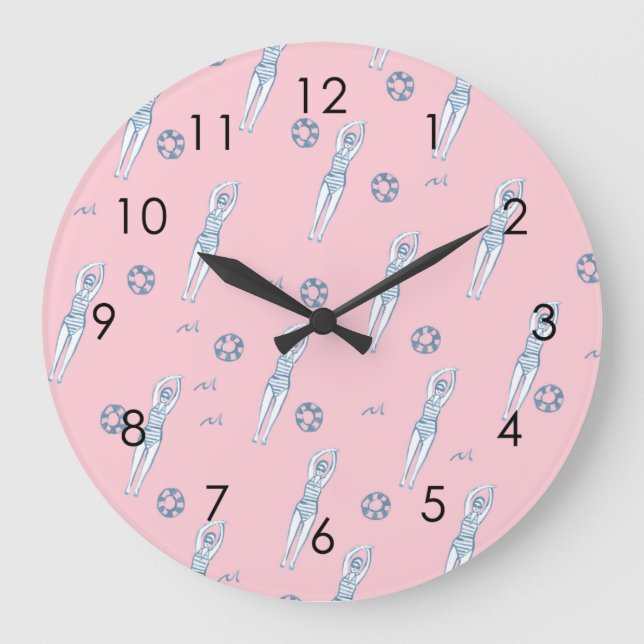 Grande Horloge Ronde Équipe Artistique Snychro Nage Baigneurs Rose (Recto)