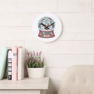 Grande Horloge Ronde Équipe Dentaire de Noël Boule à Neige Cadeau de Fê