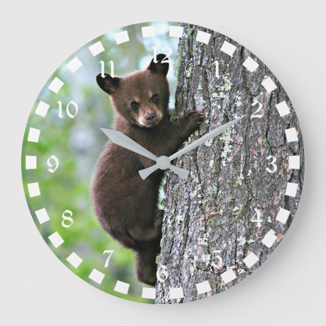 Grande Horloge Ronde Escalade d'ours d'ours d'un arbre (Recto)