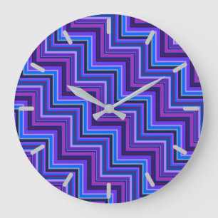 Grande Horloge Ronde Escaliers à rayures bleues et violettes