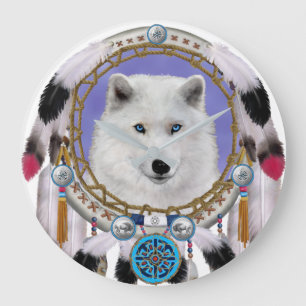 GRANDE HORLOGE RONDE ESPRIT DE LOUP INDIEN AMÉRINDIEN