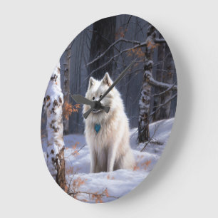 Grande Horloge Ronde Esquimau Américain Laisser Neige Noël