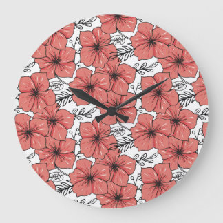Grande Horloge Ronde Esquisse Florale Couleur Lumineuse, Sans Couleur.